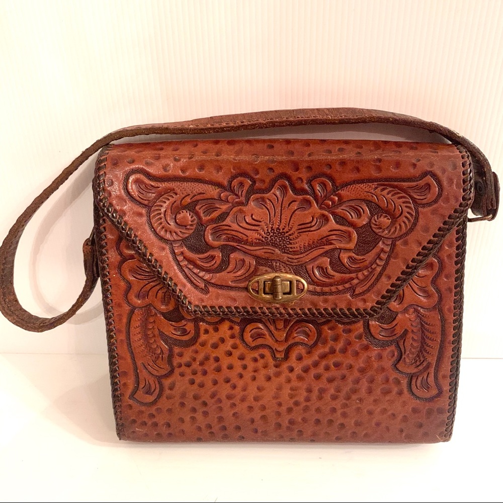 Hand Tooled Leather Front Flap Small Purse
